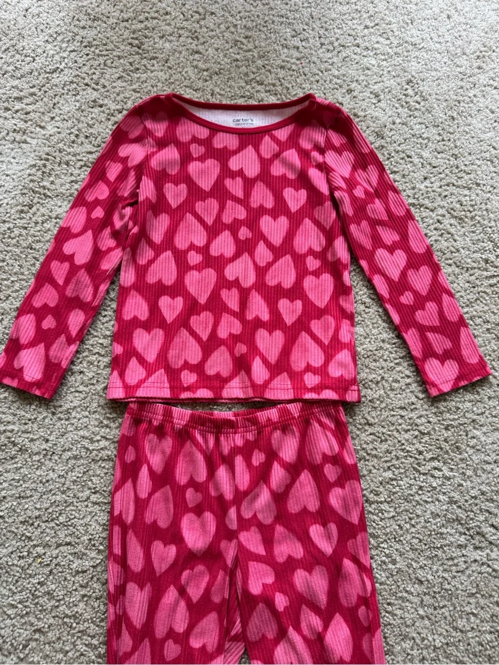 Carter's Bright Pink Heart-Print Ribbed Pajama Set